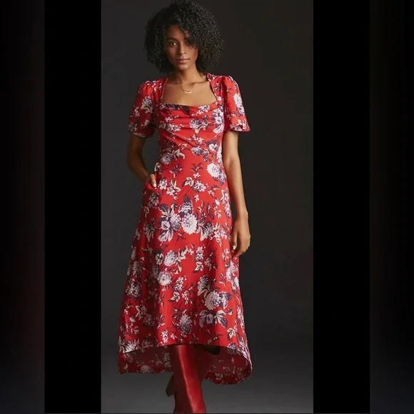anthro red dress ANTHRO Moulinette Soeurs NWT Grand Canal Red Dress Size 10 100% Silk